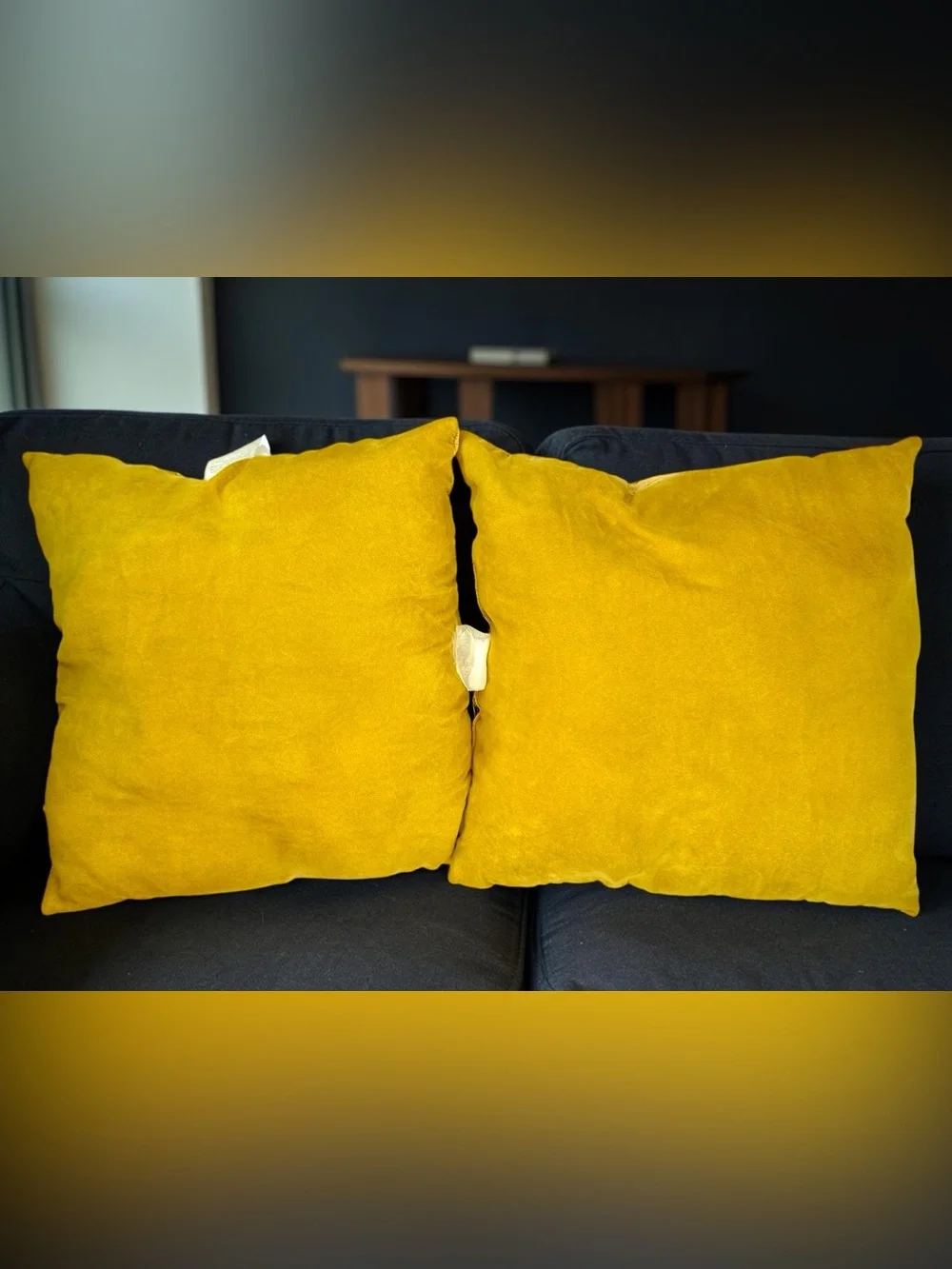 Pier 1 Imports Gold Chenille Velvet 18x18 Throw Pillows Set of 2 Mustard Yellow